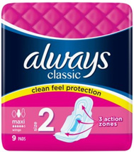 Always Classic Size 2 Maxi Pads 9ct